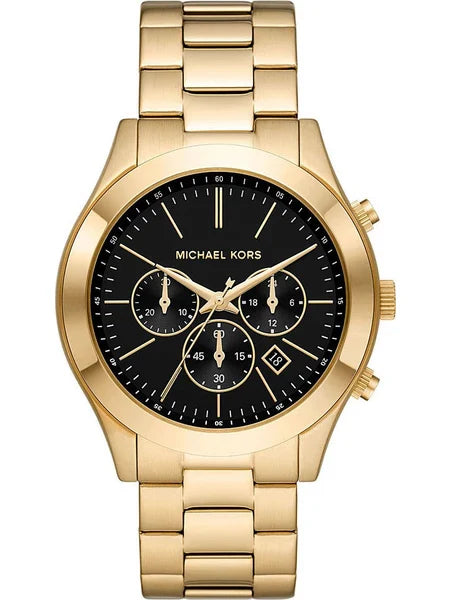 Michael Kors Slim Runway Chronograph Black Dial Gold Steel Strap Watch For Men - MK1076 Buy Now By Michael Kors