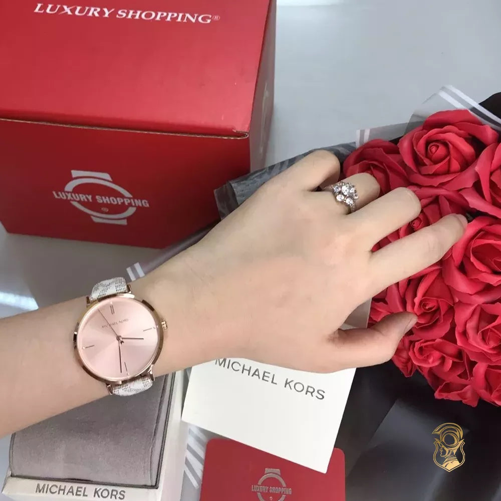Michael Kors Jayne Three Hand Rose Gold Dial White Leather Strap Watch For Women - MK7128 Buy Now By Michael Kors