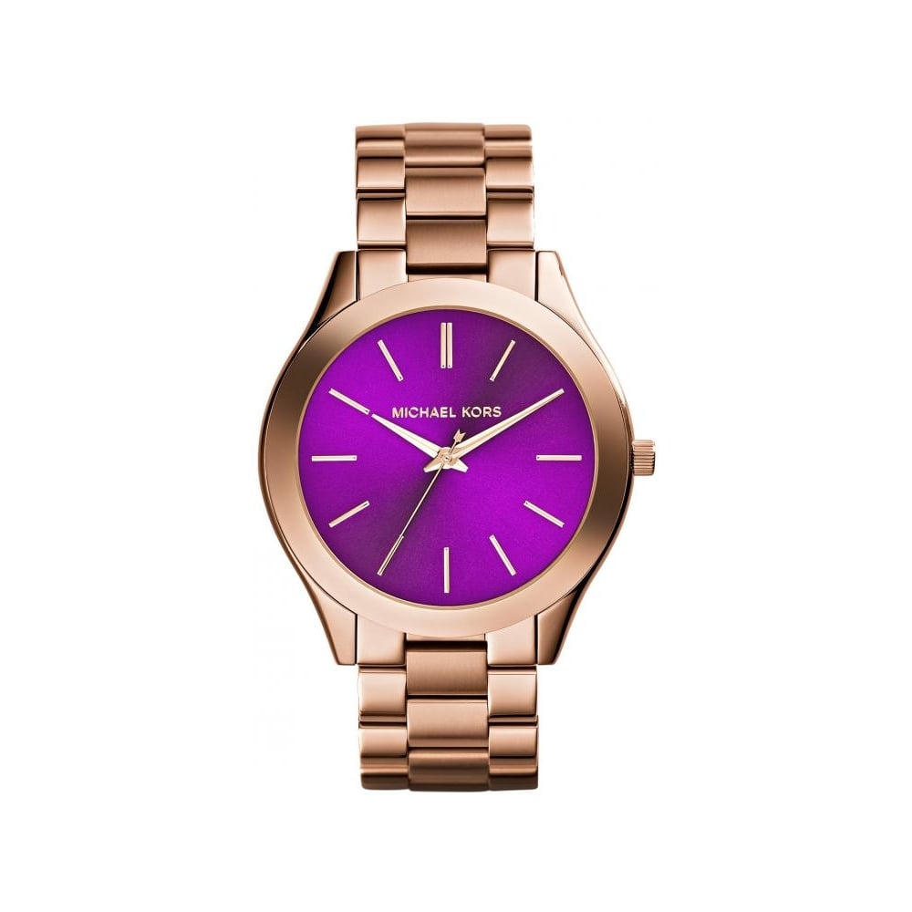 Michael Kors Slim Runway Purple Dial Rose Gold Steel Strap Watch for Women - MK3293 Buy Now By Michael Kors