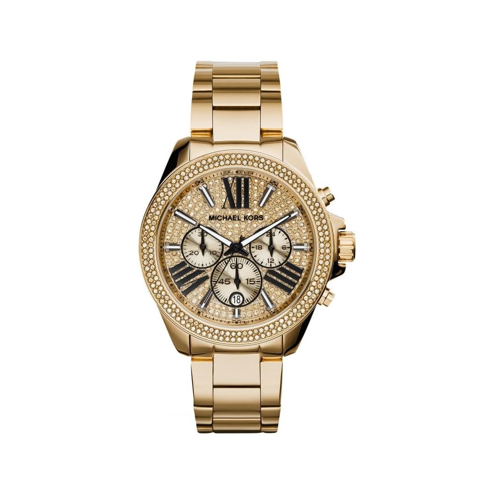 Michael Kors Wren Chronograph Crystal Pave Gold Dial Gold Steel Strap Watch for Women - MK6095 Buy Now By Michael Kors