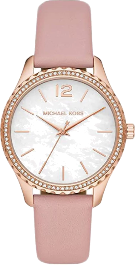 Michael Kors Layton Three-Hand White Dial Pink Leather Strap Watch for Women - MK2909 Buy Now By Michael Kors