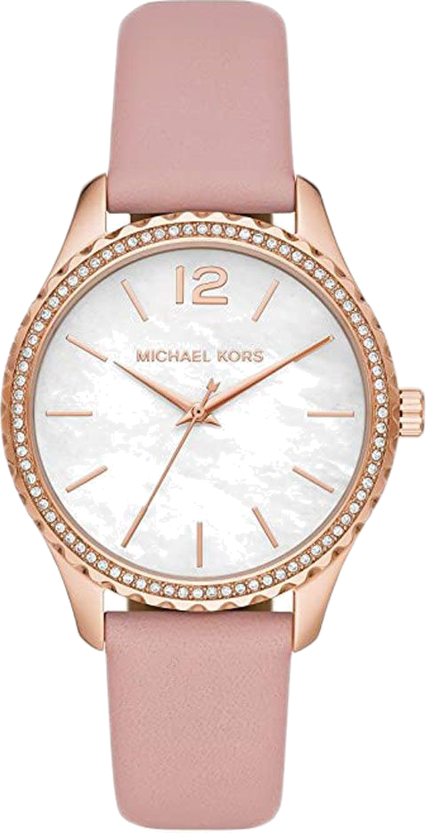 Michael Kors Layton Three-Hand White Dial Pink Leather Strap Watch for Women - MK2909 Buy Now By Michael Kors