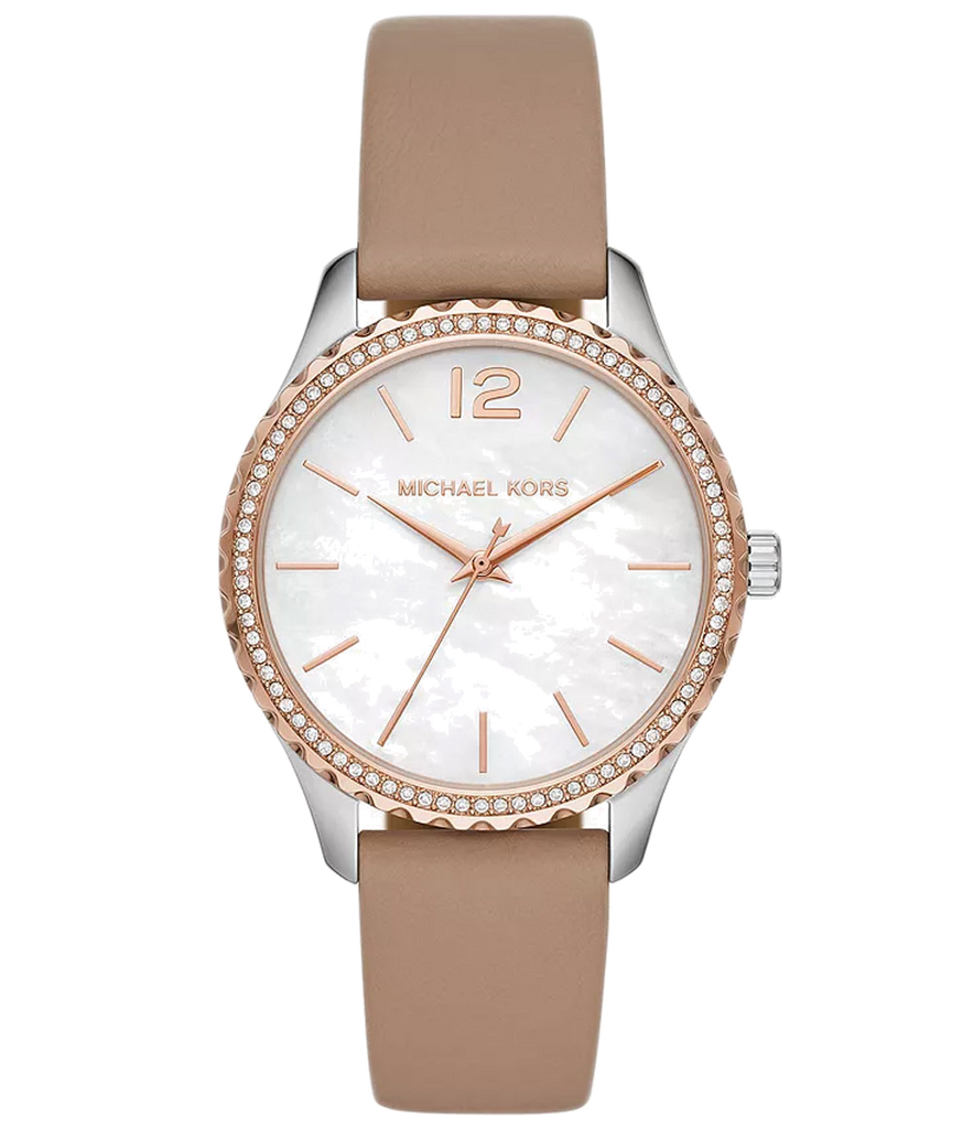 Michael Kors Layton Mother of Pearl White Dial Brown Leather Strap Watch For Women - MK2910 Buy Now By Michael Kors