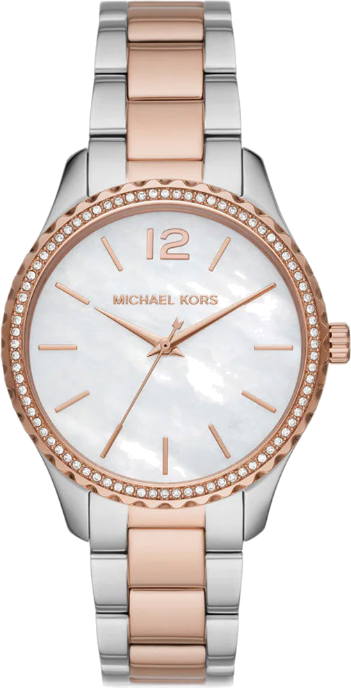 Michael Kors Layton Three Hand Mother of Pearl White Dial Two Tone Steel Strap Watch For Women - MK6849 Buy Now By Michael Kors