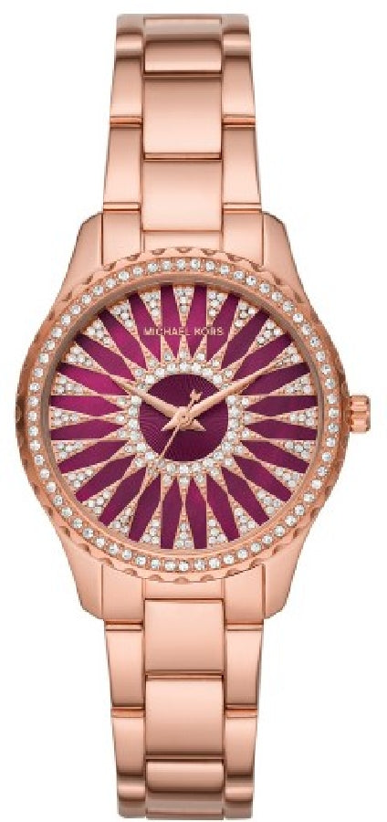 Michael Kors Layton Three Hand Red Dial Rose Gold Steel Strap Watch For Women - MK6893 Buy Now By Michael Kors