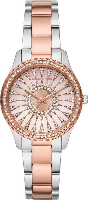 Michael Kors Layton Three Hand Pink Dial Two Tone Steel Strap Watch For Women - MK6894 Buy Now By Michael Kors