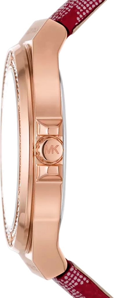 Michael Kors Lennox Three Hand Silver Dial Red Leather Strap Watch For Women - MK7308 Buy Now By Michael Kors