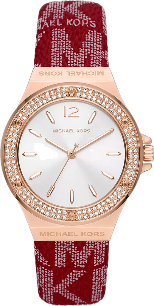 Michael Kors Lennox Three Hand Silver Dial Red Leather Strap Watch For Women - MK7308 Buy Now By Michael Kors
