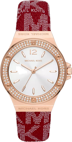 Michael Kors Lennox Three Hand Silver Dial Red Leather Strap Watch For Women - MK7308 Buy Now By Michael Kors
