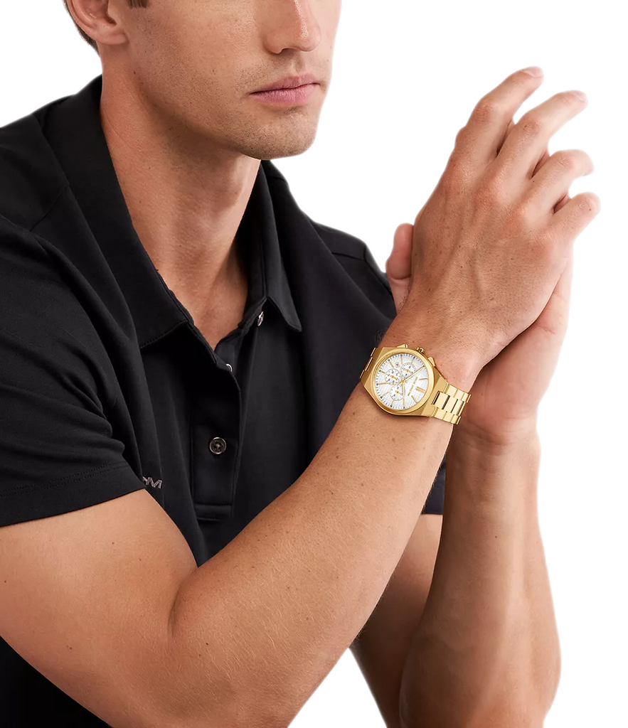 Michael Kors Lennox Chronograph White Dial Gold Steel Strap Watch For Men - MK9120 Buy Now By Michael Kors