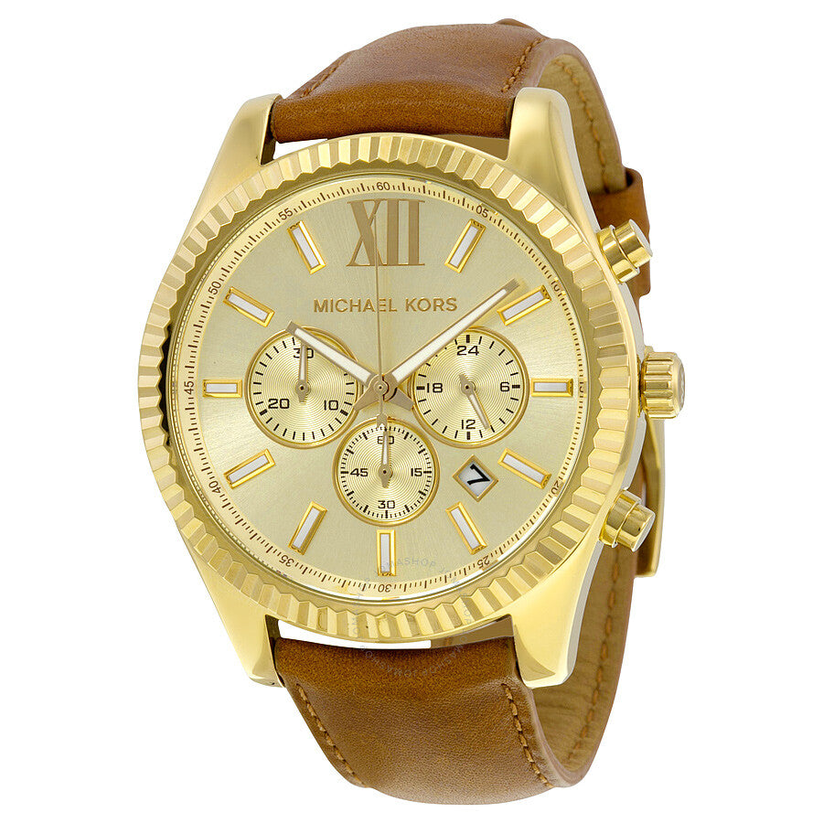 Michael Kors Lexington Chronograph Gold Dial Brown Leather Strap Watch For Men - MK8447 Buy Now By Michael Kors