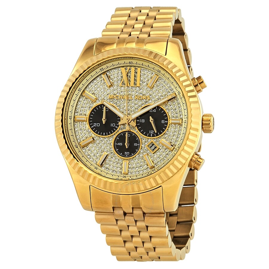 Michael Kors Lexington Crystals Gold Dial Gold Steel Strap Watch for Men - MK8494 Buy Now By Michael Kors