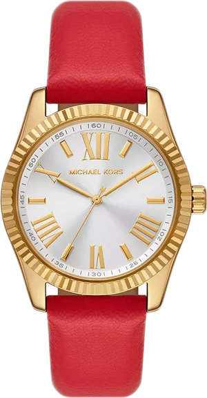 Michael Kors Lexington Three Hand Red Dial Red Leather Strap Watch For Women - MK4747 Buy Now By Michael Kors