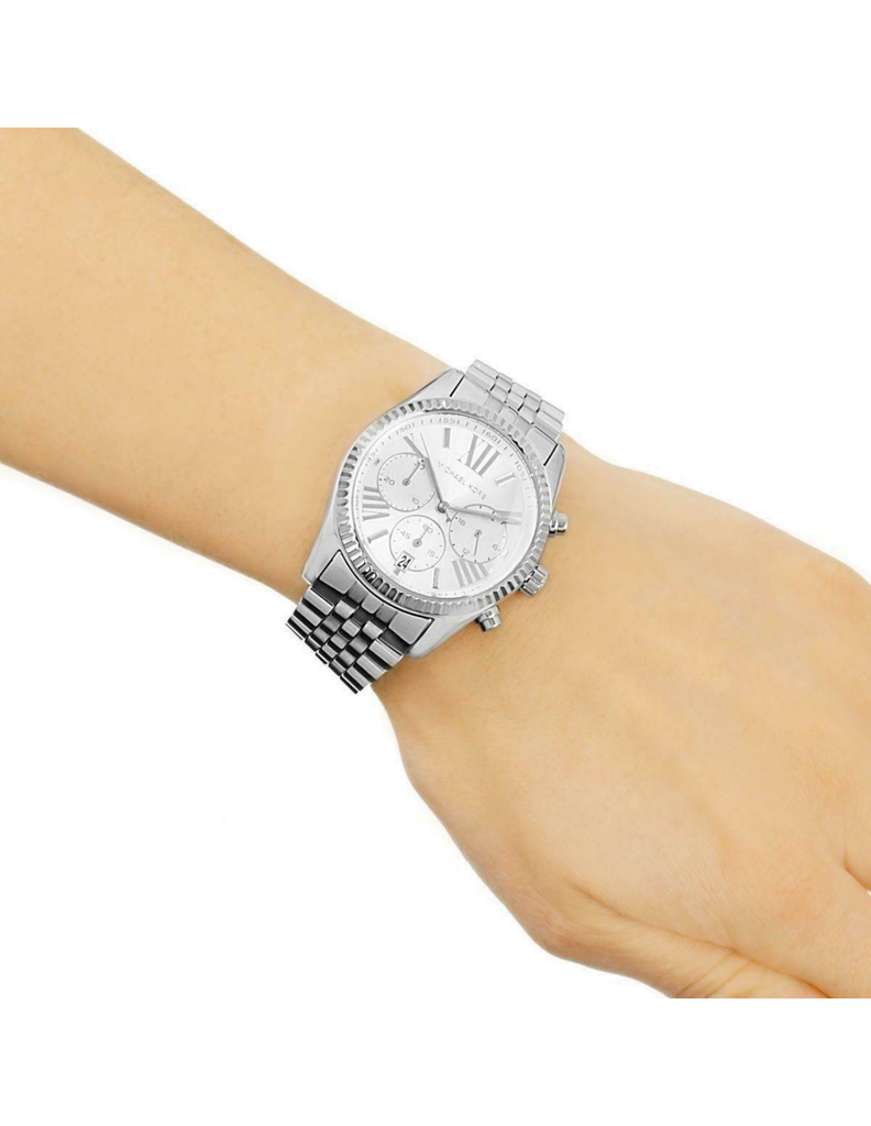 Michael Kors Lexington Silver Dial Silver Steel Strap Watch for Women - MK5555