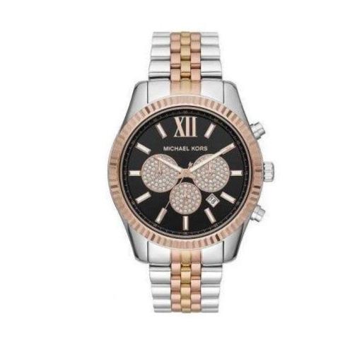 Michael Kors Lexington Chronograph Crystals Black Dial Two Tone Steel Strap Watch for Men - MK8714 Buy Now By Michael Kors