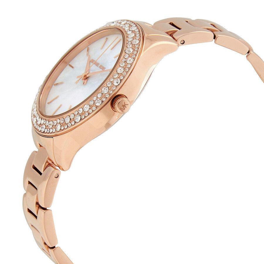 Michael Kors Lilane Three Hand Mother of Pearl White Dial Rose Gold Steel Strap Watch For Women - MK4557 Buy Now By Michael Kors