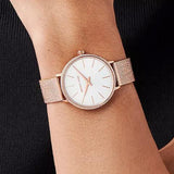 Michael Kors Pyper Quartz Mother of Pearl White Dial Rose Gold Mesh Strap Watch For Women - MK4588