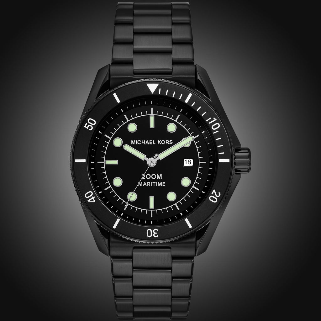 Michael Kors Maritime Three Hand Black Dial Black Steel Strap Watch for Men - MK9181 Buy Now By Michael Kors