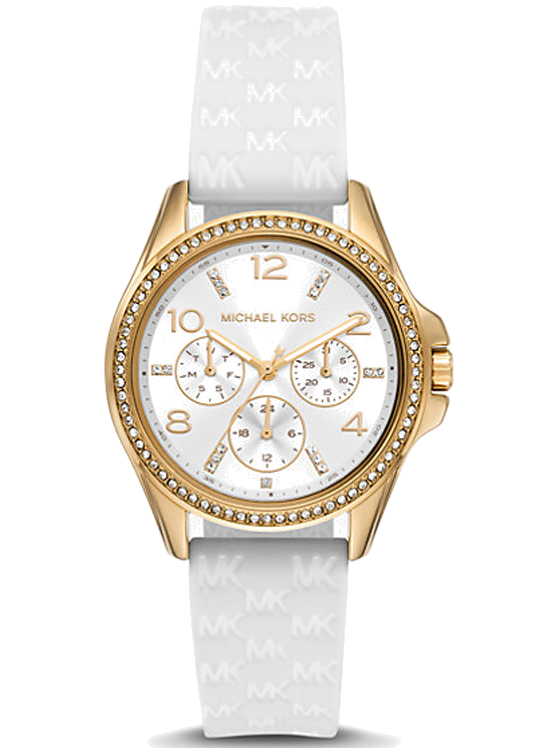 Michael Kors Mini Pilot Quartz Silver Dial White Silicone Strap Watch For Women - MK7372 Buy Now By Michael Kors