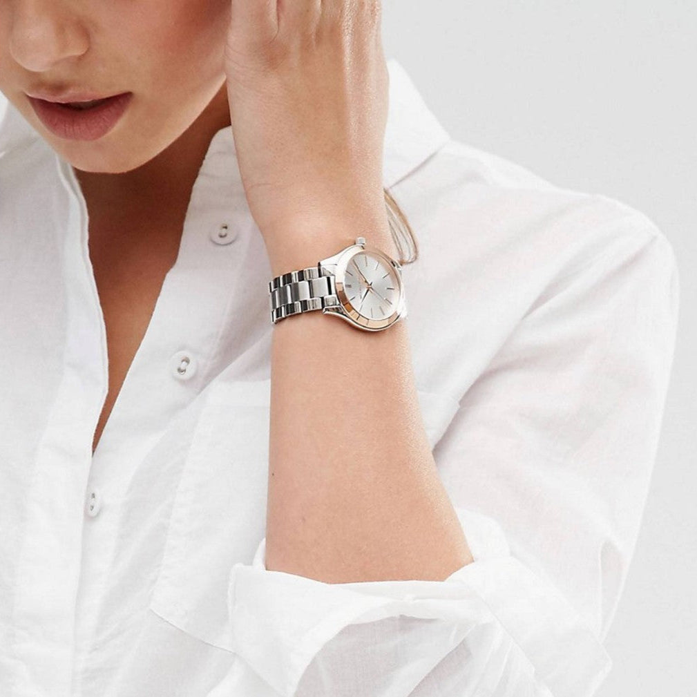 Michael Kors Slim Runway White Dial Two Tone Steel Strap Watch for Women - MK3204 Buy Now By Michael Kors