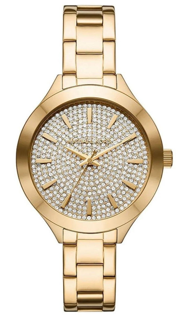 Michael Kors Slim Runway Crystals Gold Dial Gold Steel Strap Watch for Women - MK1046 Buy Now By Michael Kors