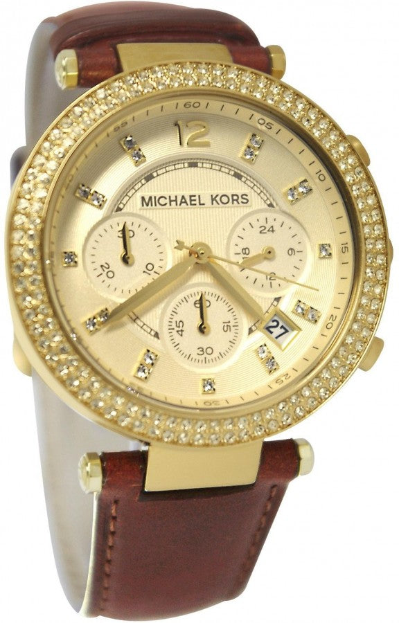Michael Kors Parker Champagne Gold Dial Brown Leather Strap Watch for Women - MK2249 Buy Now By Michael Kors