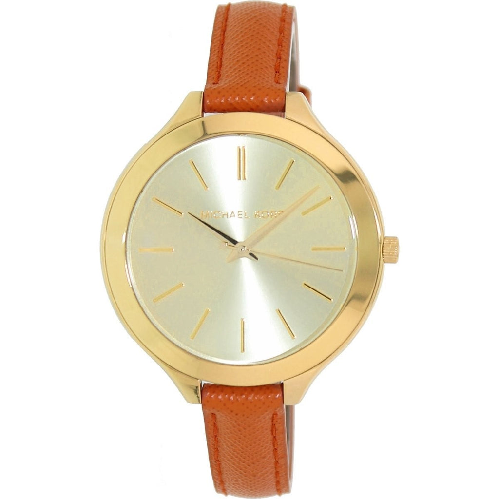 Michael Kors Runway Quartz Gold Dial Orange Leather Strap Watch For Women - MK2275 Buy Now By Michael Kors