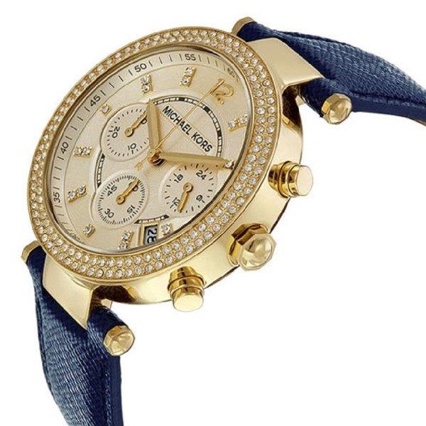 Michael Kors Parker Gold Dial Blue Leather Strap Watch for Women - MK2280 Buy Now By Michael Kors