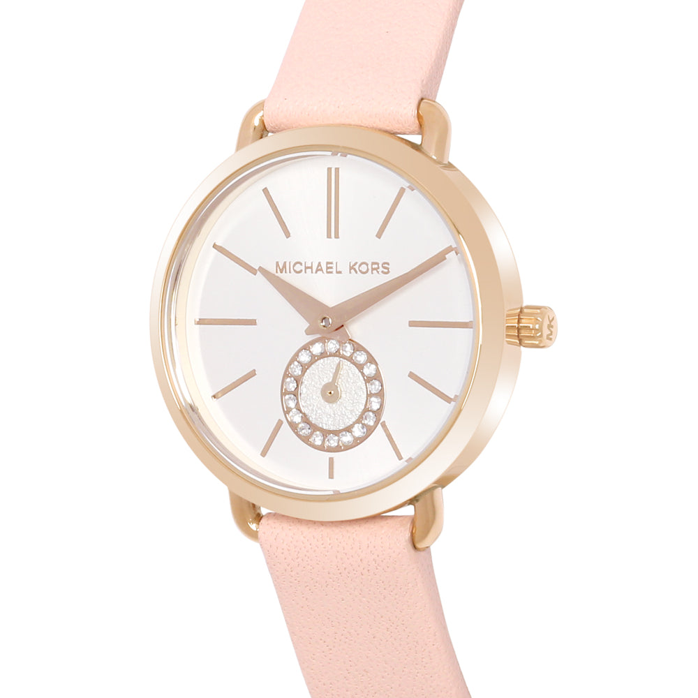 Michael Kors Petite Portia Silver Dial Pink Rubber Strap Watch For Women - MK2735 Buy Now By Michael Kors