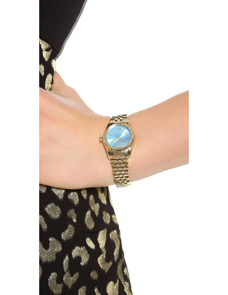 Michael Kors Lexington Quartz Blue Dial Gold Steel Strap Watch For Women - MK3271