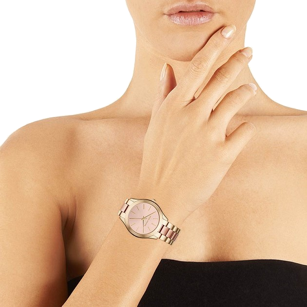 Michael Kors Slim Runway Pink Dial Two Tone Steel Strap Watch for Women - MK3493 Buy Now By Michael Kors