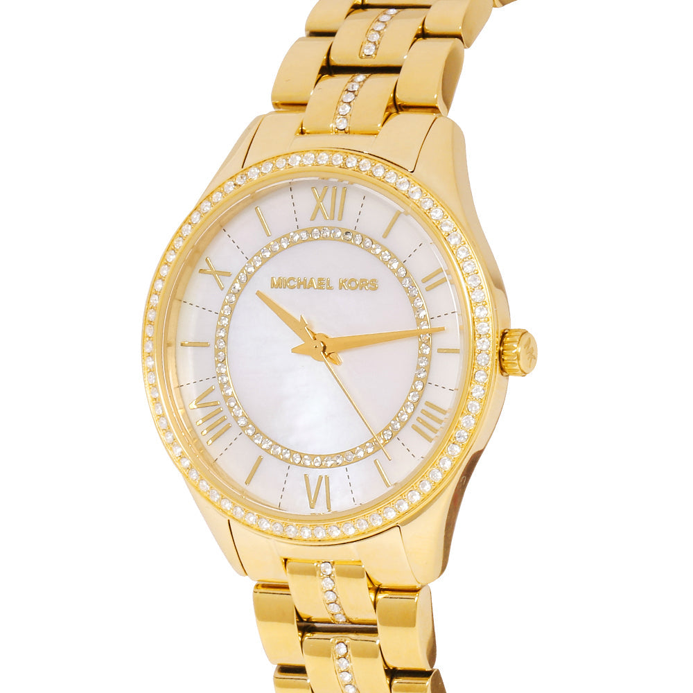 Michael Kors Lauryn Mother of Pearl White Dial Gold Steel Strap Watch for Women - MK3899 Buy Now By Michael Kors