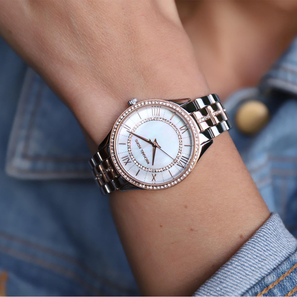 Michael Kors Lauryn Mother of Pearl Dial Two Tone Steel Strap Watch For Women - MK3979 Buy Now By Michael Kors