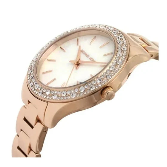 Michael Kors Lilane Three Hand Mother of Pearl White Dial Rose Gold Steel Strap Watch For Women - MK4557 Buy Now By Michael Kors