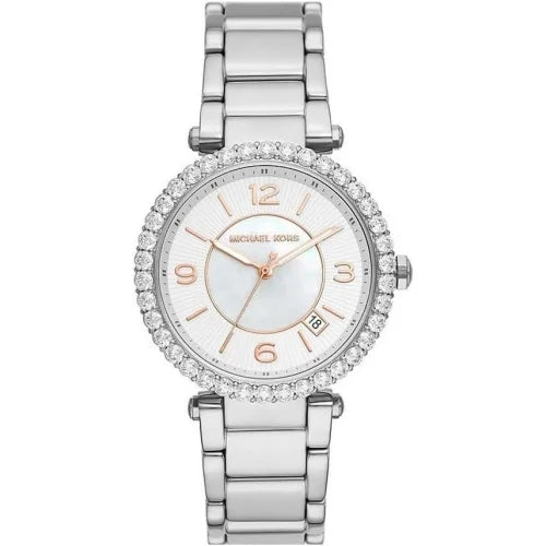 Michael Kors Parker Three Hand Mother of Pearl White Dial Silver Steel Strap Watch For Women - MK4694 Buy Now By Michael Kors