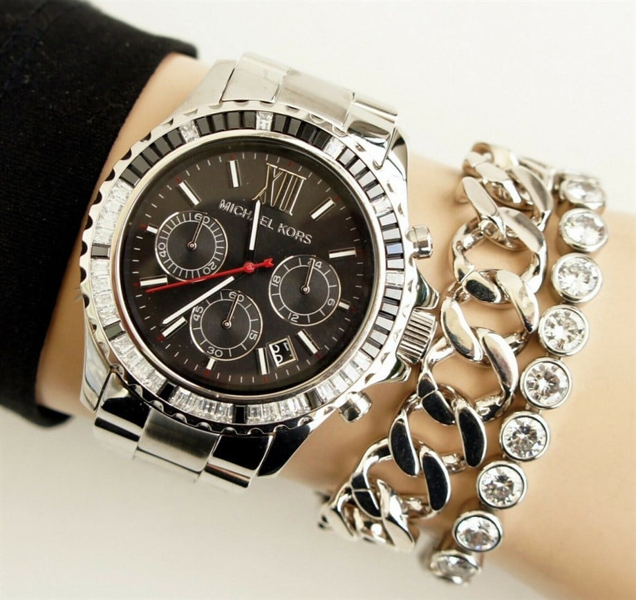 Michael Kors Everest Chronograph Black Dial Silver Steel Strap Watch For Women - MK5753 Buy Now By Michael Kors