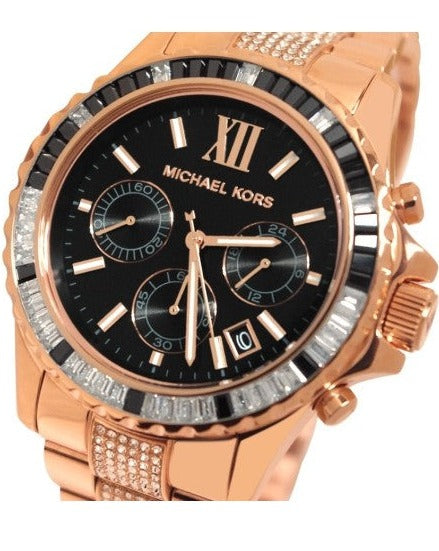 Michael Kors Everest Chronograph Black Dial Rose Gold Steel Strap Watch For Women - MK5875 Buy Now By Michael Kors