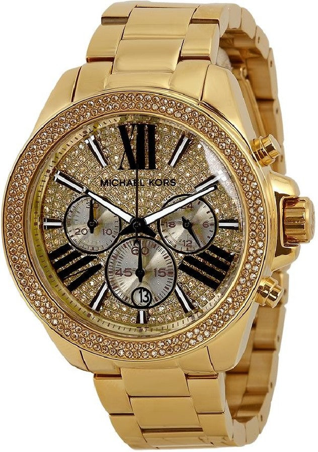 Michael Kors Wren Chronograph Crystal Pave Gold Dial Gold Steel Strap Watch for Women - MK6095 Buy Now By Michael Kors