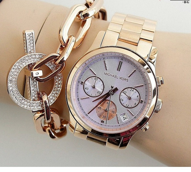 Michael Kors Runway Chronograph Purple Dial Rose Gold Steel Strap Watch For Women - MK6163 Buy Now By Michael Kors