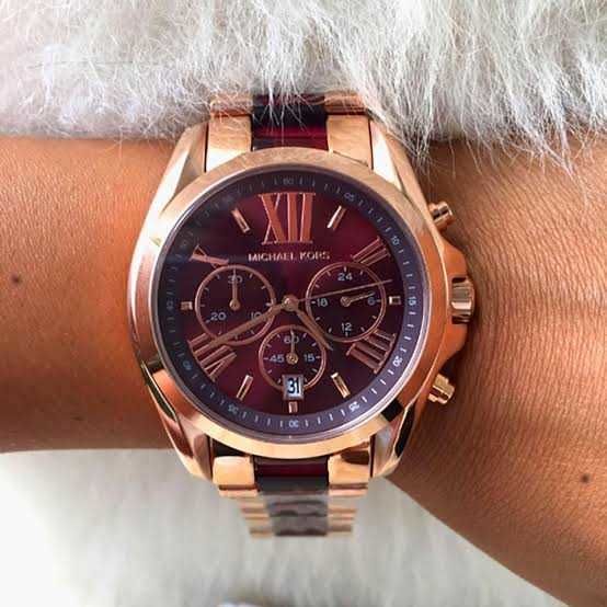 Michael Kors Bradshaw Burgundy Dial Two Tone Steel Strap Watch for Women - MK6270 Buy Now By Michael Kors