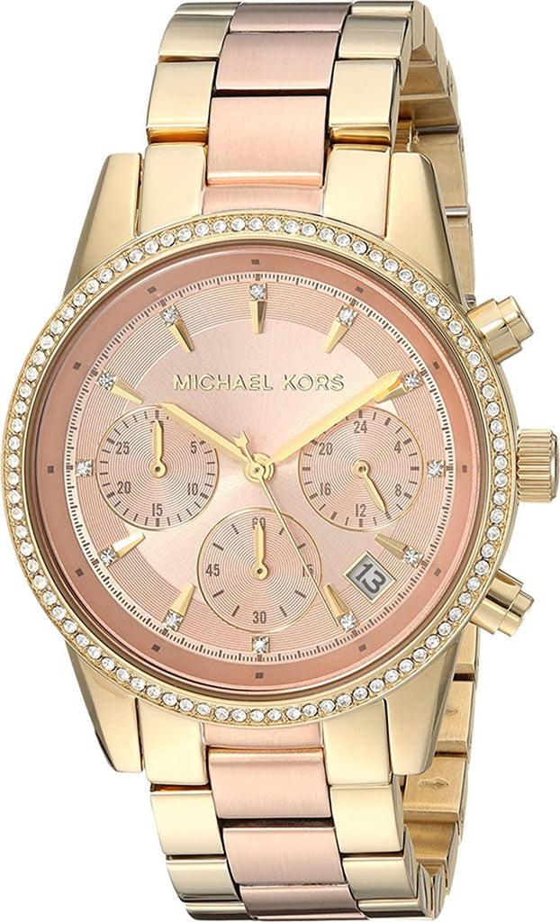 Michael Kors Ritz Chronograph Rose Dial Two Tone Steel Strap Watch for Women - MK6475 Buy Now By Michael Kors
