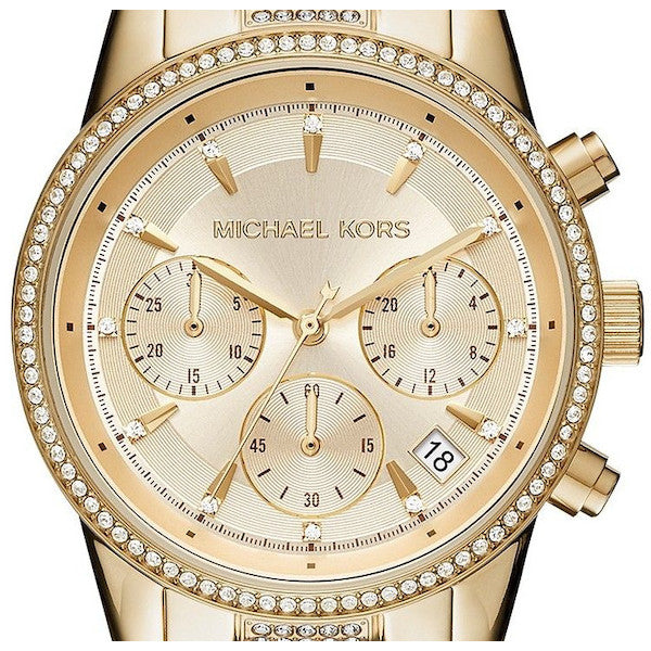 Michael Kors Ritz Chronograph Gold Dial Gold Steel Strap Watch For Women - MK6484 Buy Now By Michael Kors