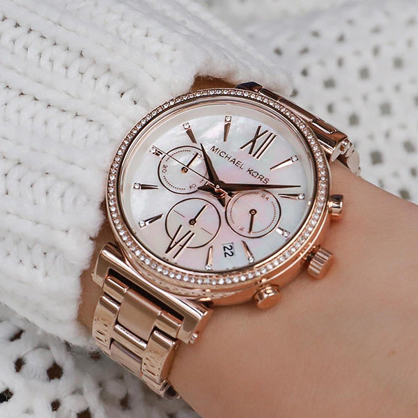 Michael Kors Sofie Chronograph Mother of Pearl White Dial Rose Gold Steel Strap Watch For Women - MK6576 Buy Now By Michael Kors