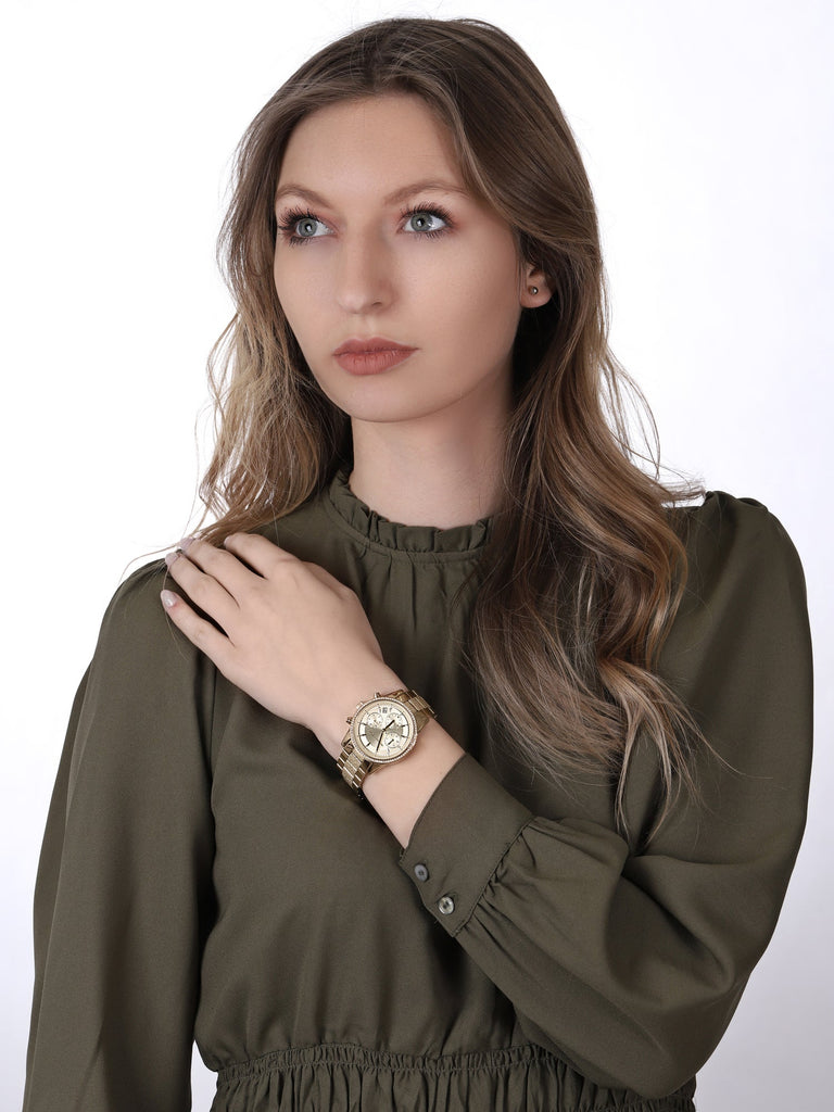 Michael Kors Ritz Chronograph Gold Dial Gold Steel Strap Watch For Women - MK6597 Buy Now By Michael Kors