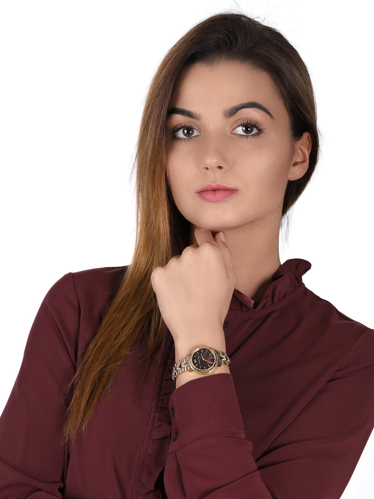 Michael Kors Runway Mercer Analog Brown Dial Gold Steel Strap Watch For Women - MK6855 Buy Now By Michael Kors