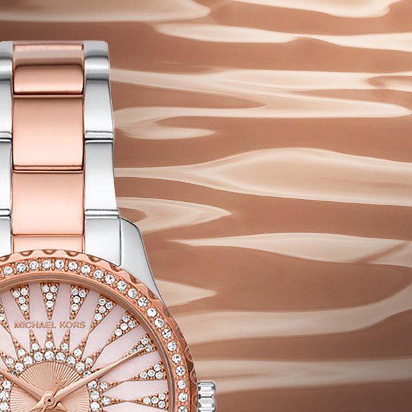 Michael Kors Layton Three Hand Pink Dial Two Tone Steel Strap Watch For Women - MK6894 Buy Now By Michael Kors