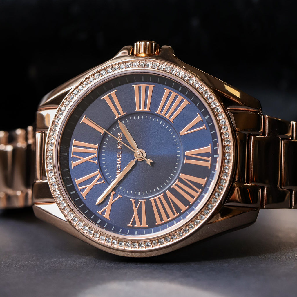 Michael Kors Kacie Three Hand Black Dial Rose Gold Steel Strap Watch for Women - MK6930 Buy Now By Michael Kors