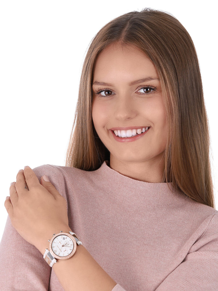 Michael Kors Parker Chronograph White Dial Two Tone Leather Strap Watch For Women - MK6950 Buy Now By Michael Kors