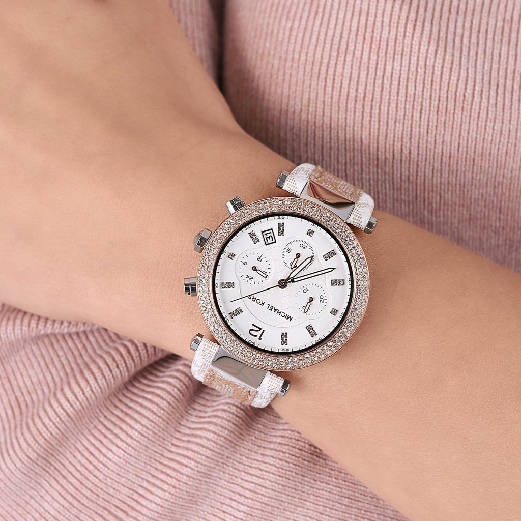 Michael Kors Parker Chronograph White Dial Two Tone Leather Strap Watch For Women - MK6950 Buy Now By Michael Kors