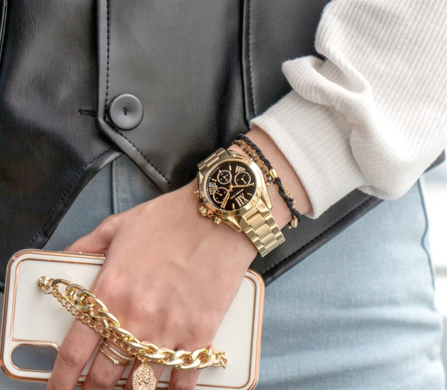 Michael Kors Bradshaw Chronograph Black Dial Gold Steel Strap Watch For Women - MK6959 Buy Now By Michael Kors